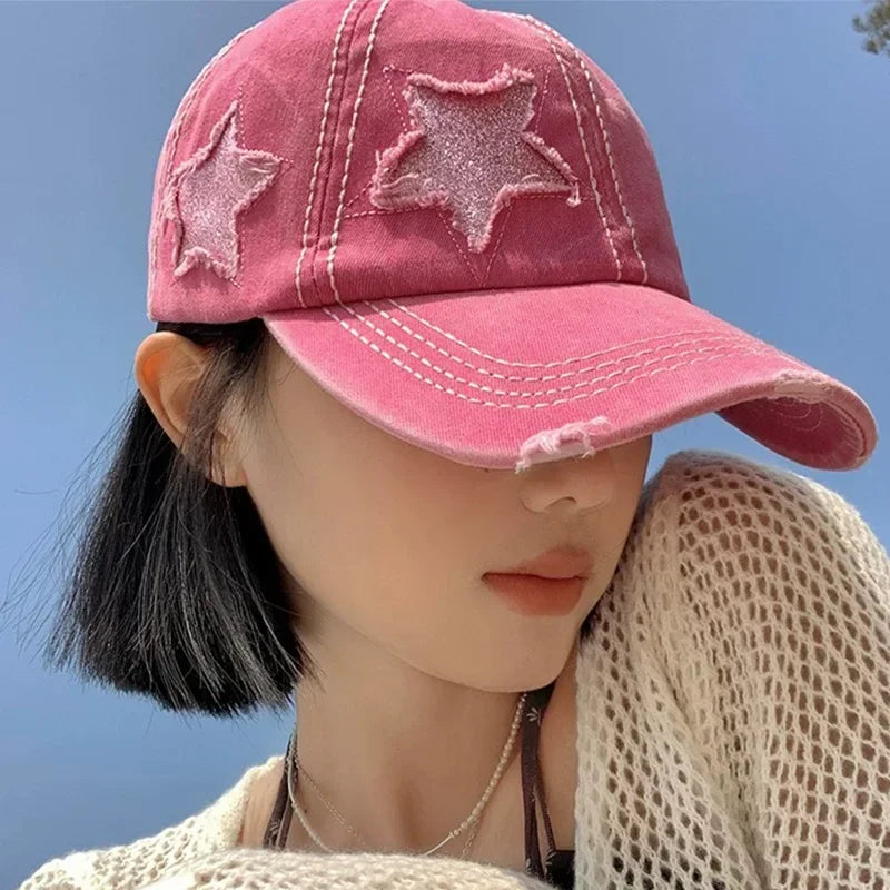 Washed Denim Hole star Baseball cap