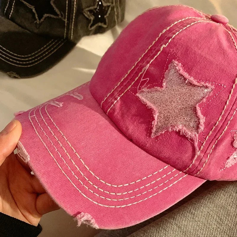 Washed Denim Hole star Baseball cap