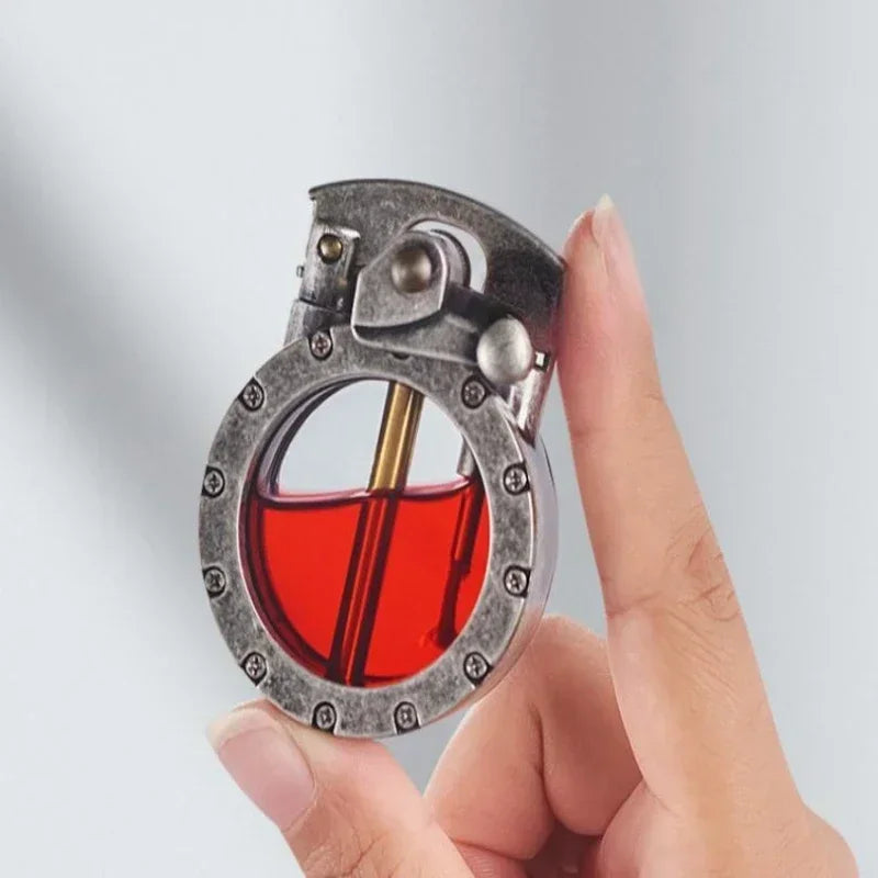 Retro Transparent Oil Tank Metal Rocker Kerosene Lighter