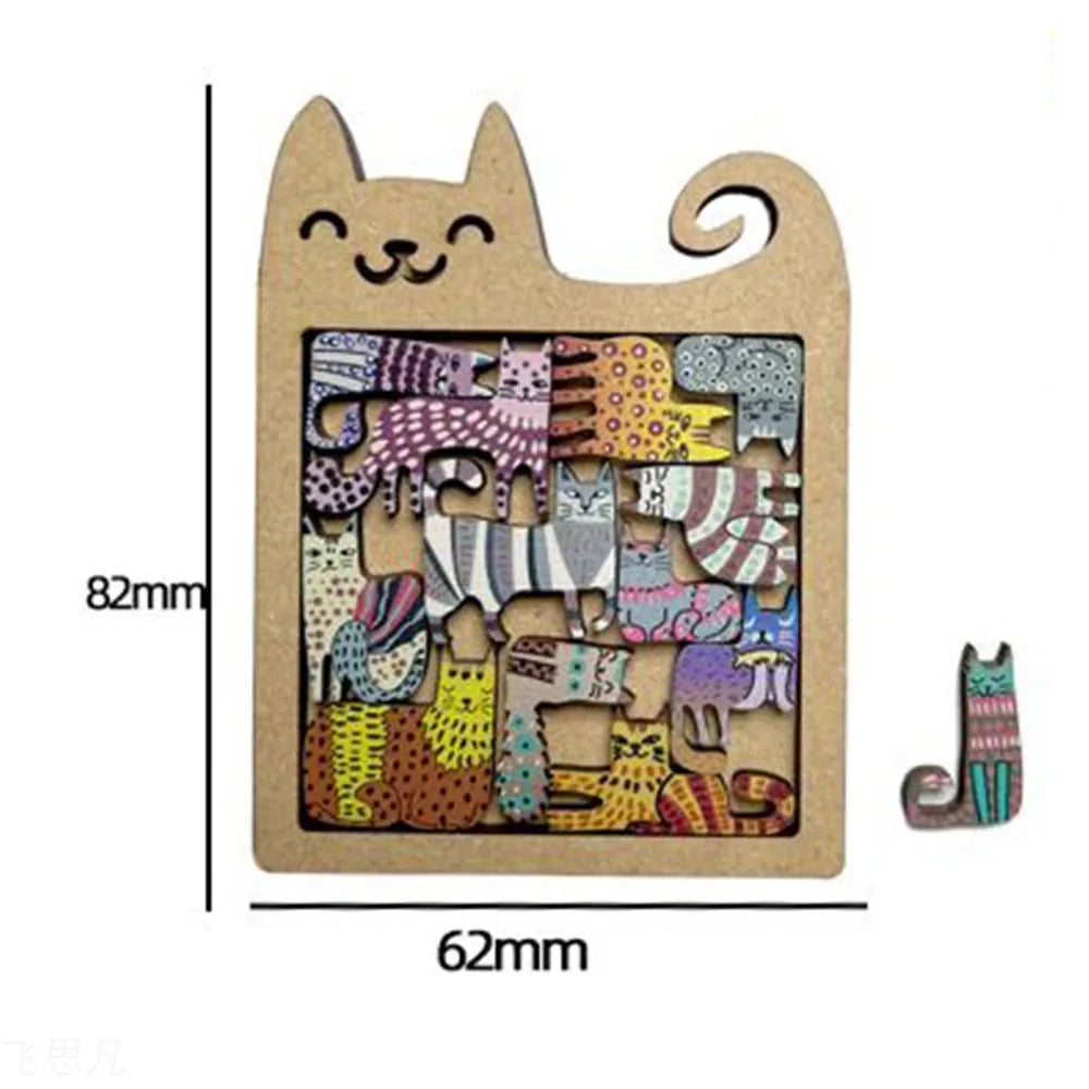 Cute Wooden Cat-Shaped Puzzle