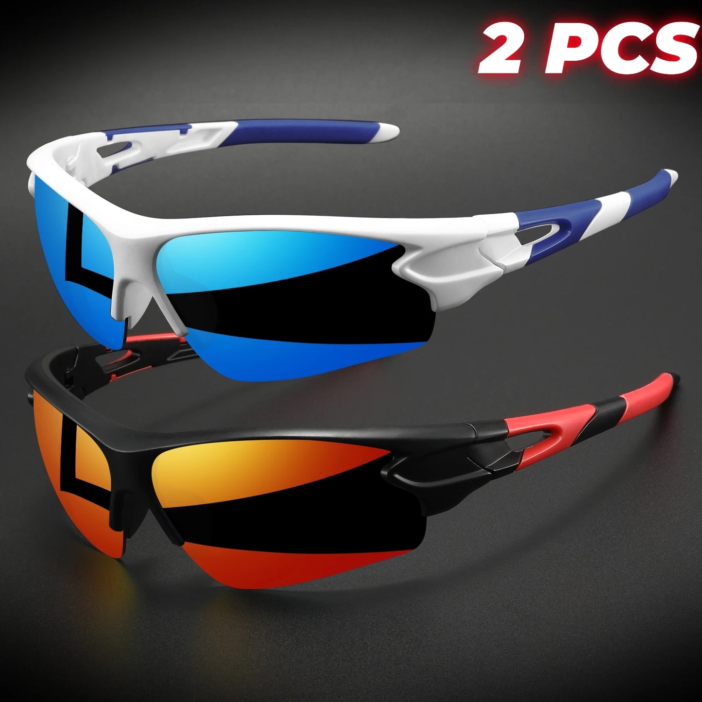 2PCS New Wraparound Sports Sunglasses UV400 Anti-Fog