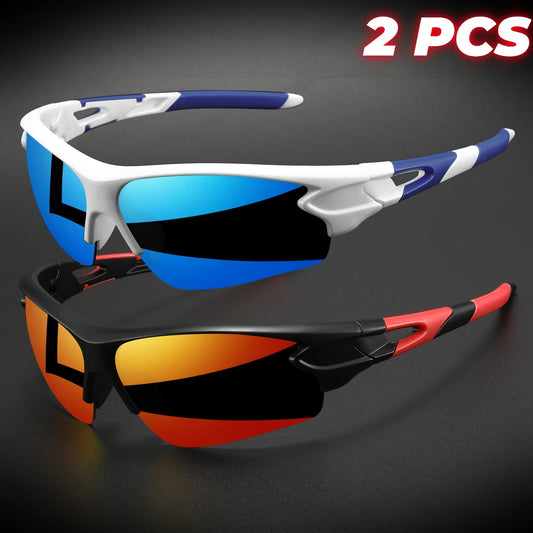 2PCS New Wraparound Sports Sunglasses UV400 Anti-Fog