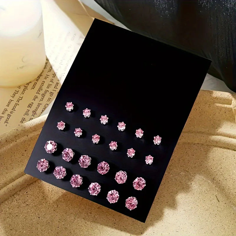 12 Pairs Of Luxurious Zirconia Earrings