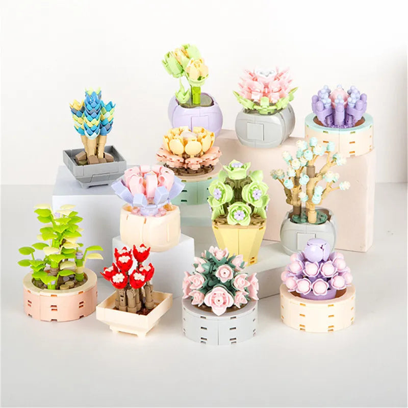 Flower Building Blocks Toys Succulent Potted DIY Plants