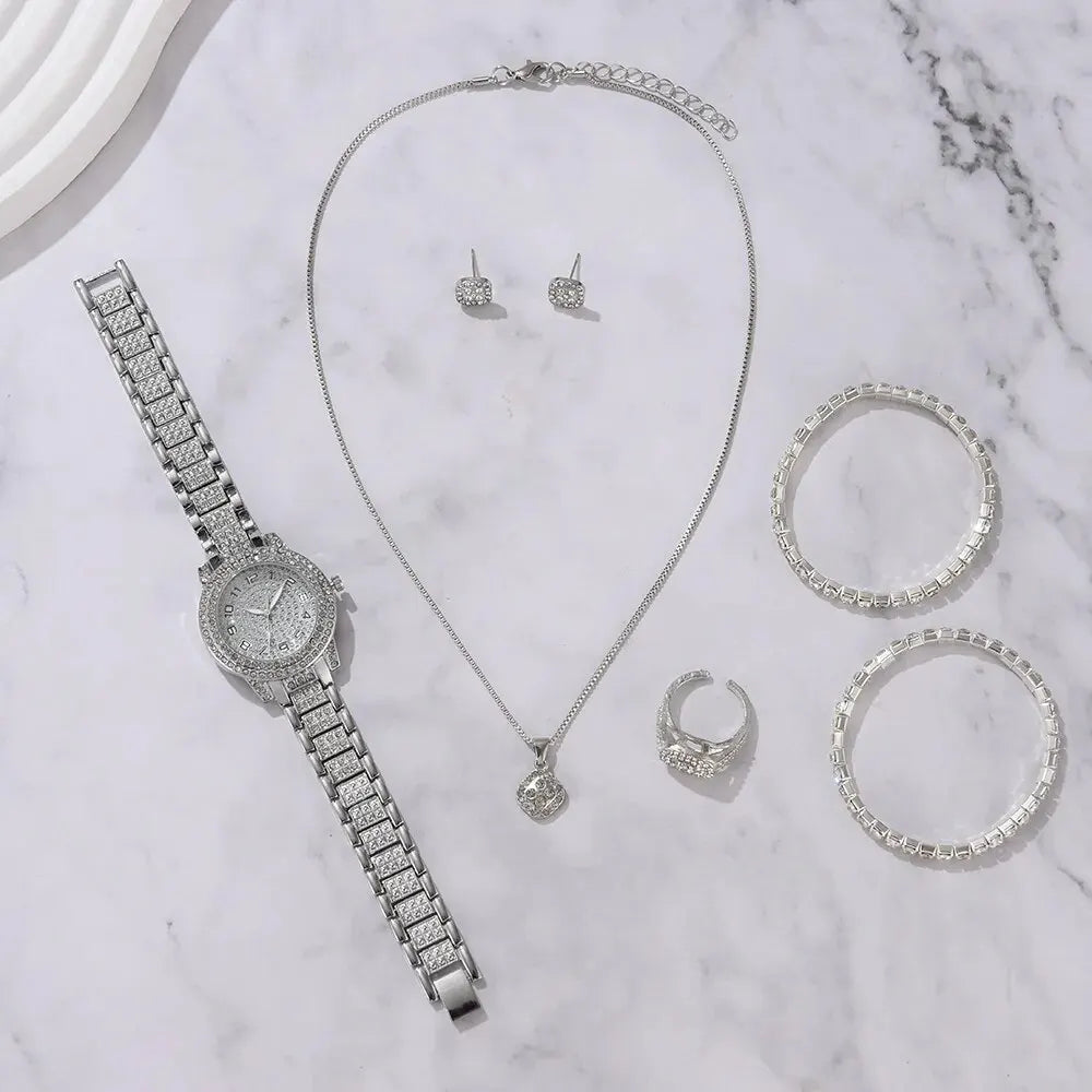 6PCS Women Watch Luxury Elegant Set Alloy