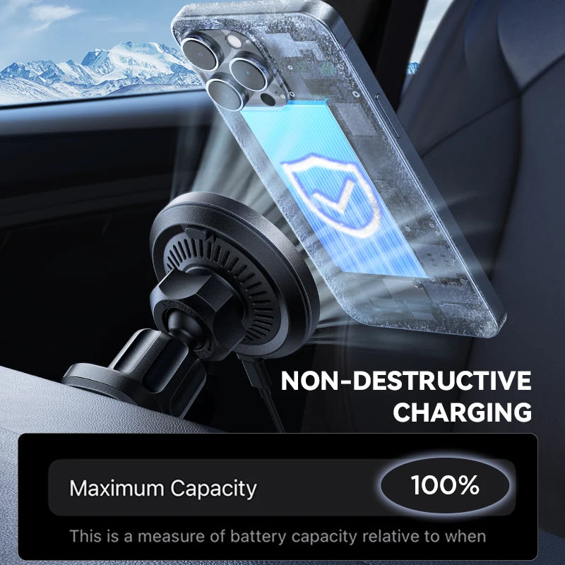 Wireless Magnetic Car Mount Charger Cooling Fast Charging 15W For iPhone