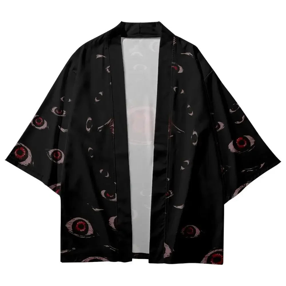 Kimono Japanese Style Eye Print Traditional - CLOTHING TOP