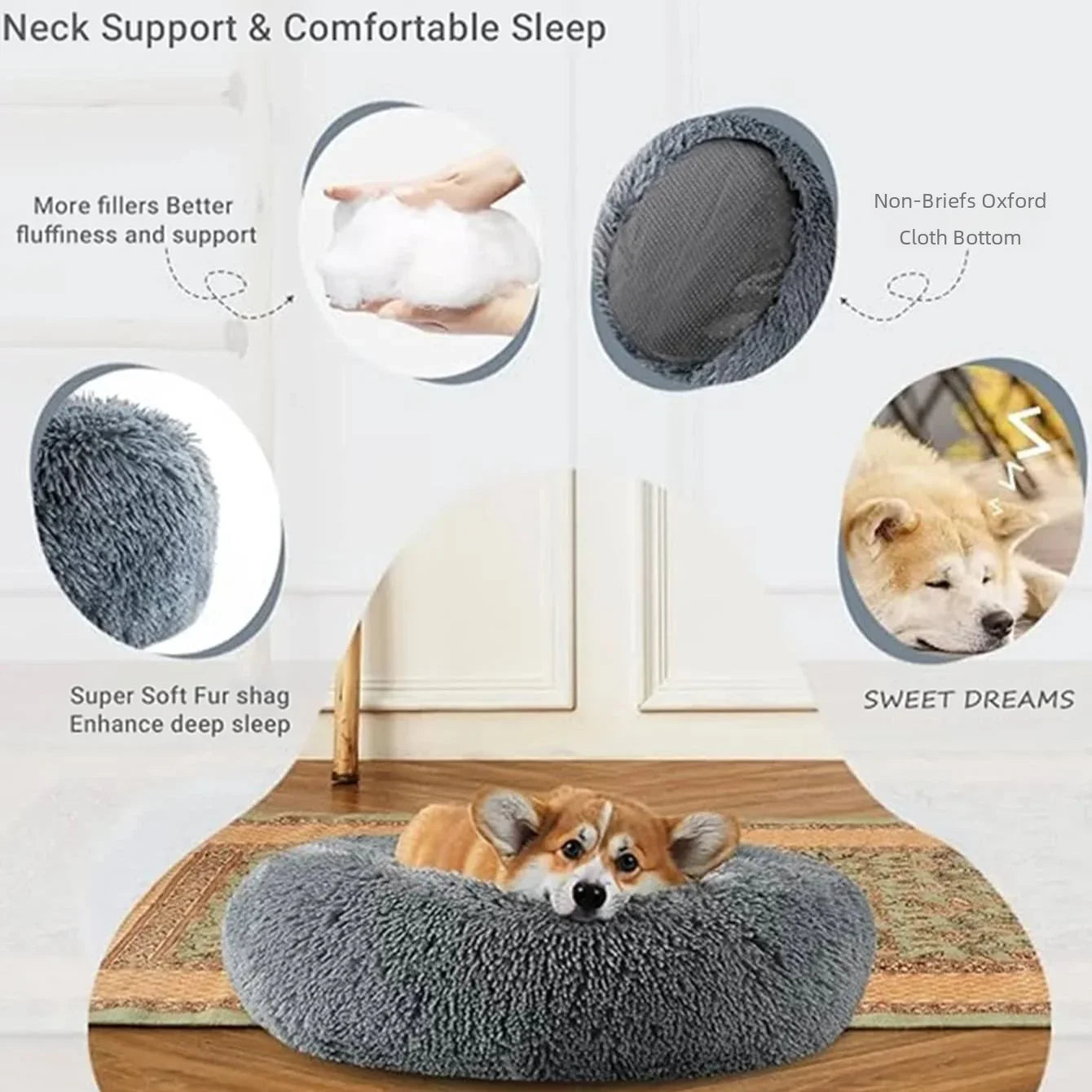 Cosy Round Plush Pet Bed 40-90cm