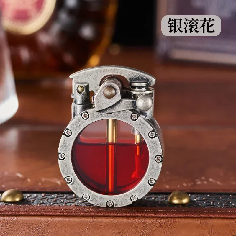 Retro Transparent Oil Tank Metal Rocker Kerosene Lighter