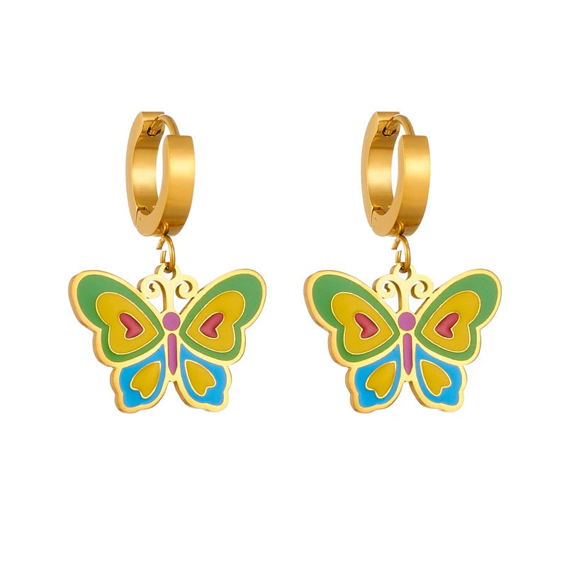 316 Stainless Steel Vintage Palm Eyes Butterfly Earrings