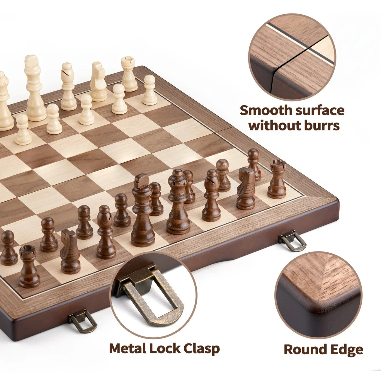 Wooden chess set 39.37cm/15.5inch with 2 additional queens
