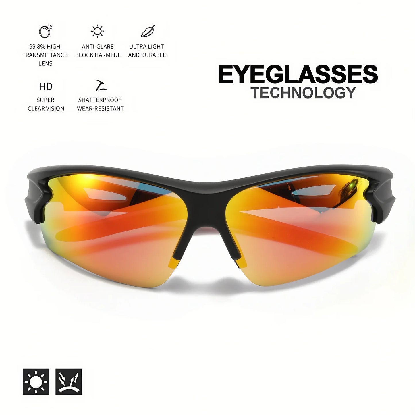 2PCS New Wraparound Sports Sunglasses UV400 Anti-Fog