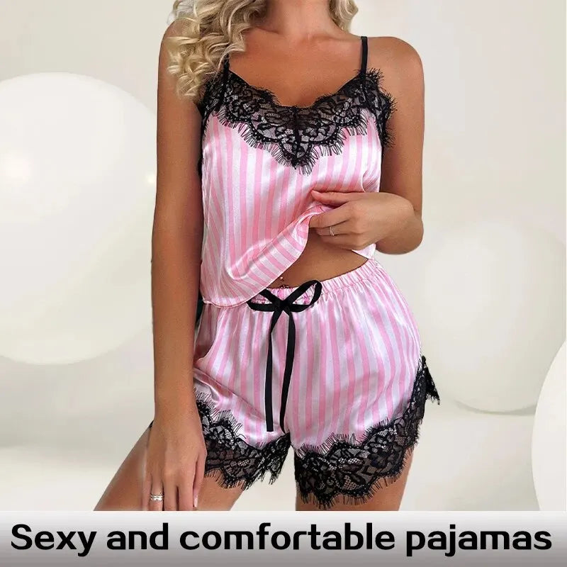 Two Piece Sexy Lace Pajamas Shorts Set