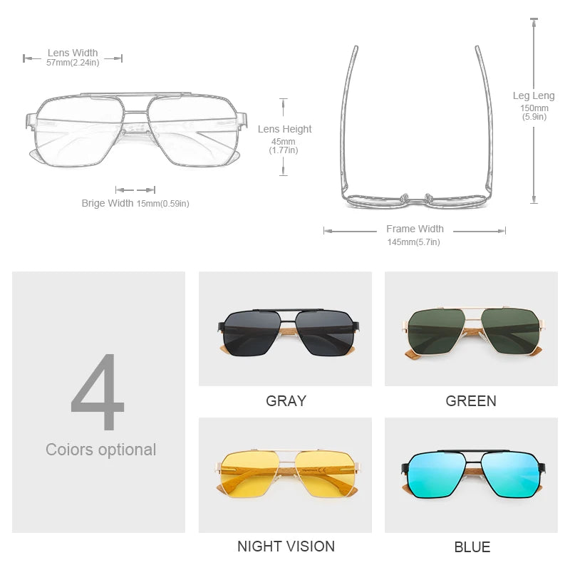 Oi Wood Sunglasses For Men Women Square Metal Sun Glasses Blue Lens UV Protection New Eyewear Night Driving Glasses 9006