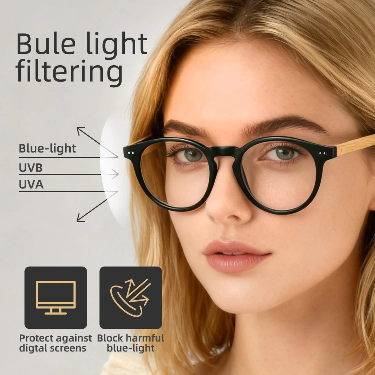 Oi Wood Bamboo Wood Reading Glasses for Men and Women Retro Round Anti Blue Light Presbyopia Glasses 0 +100 +150 +250