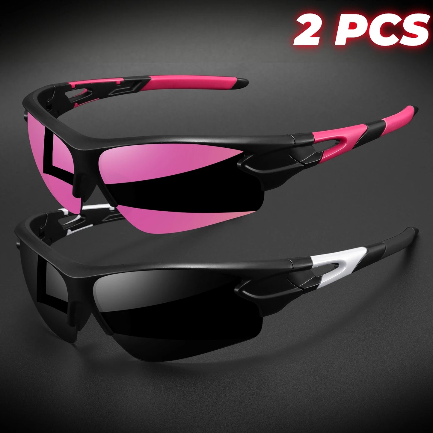 2PCS New Wraparound Sports Sunglasses UV400 Anti-Fog