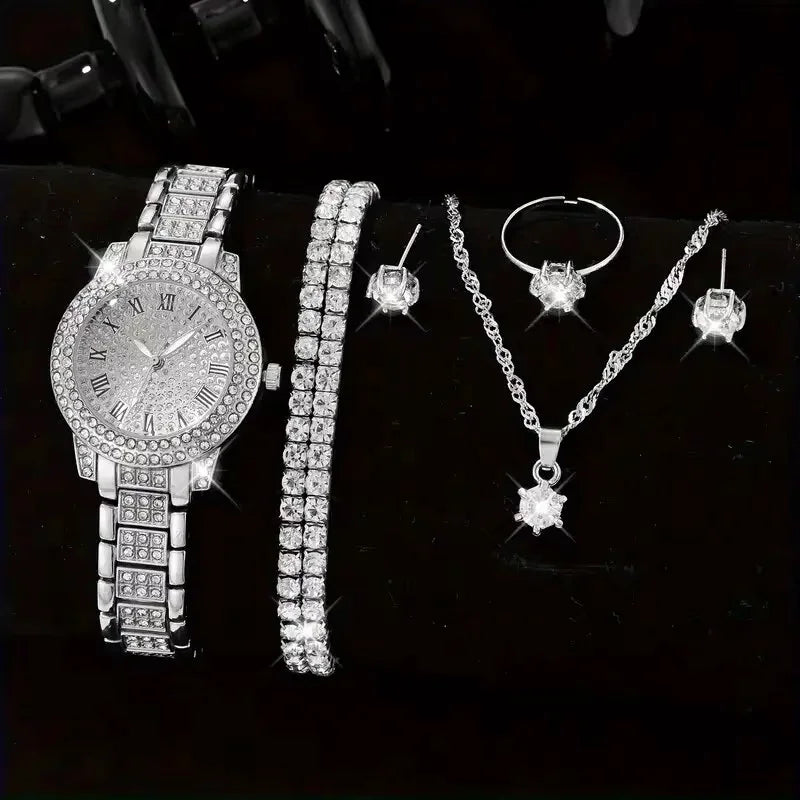 6PCS Women Watch Luxury Elegant Set Alloy