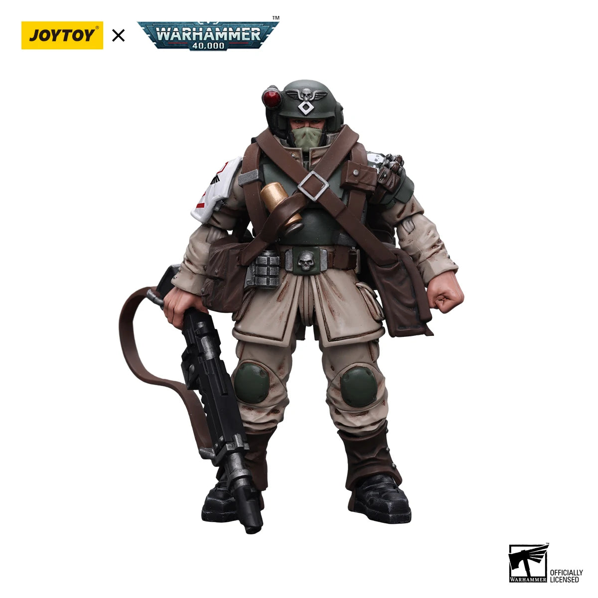 JOYTOY Warhammer 40k 1/18 Action Figures Anime 10.7cm Astra Militarum Cadian Command Squad Veteran with Medi-pack  Model Toys