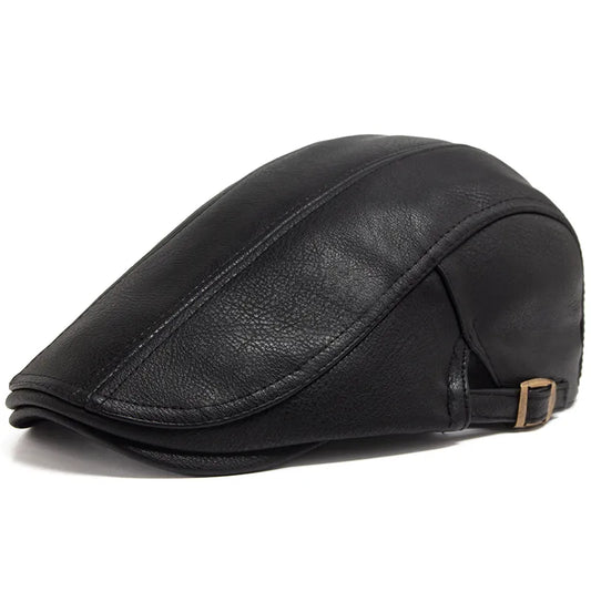 PU Leather Beret Visor Flat Cap Thicken Warm