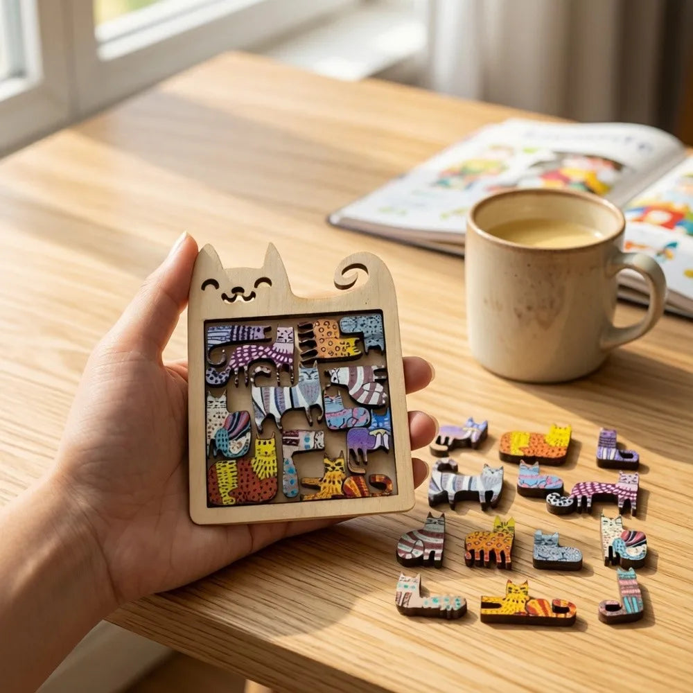 Cute Wooden Cat-Shaped Puzzle