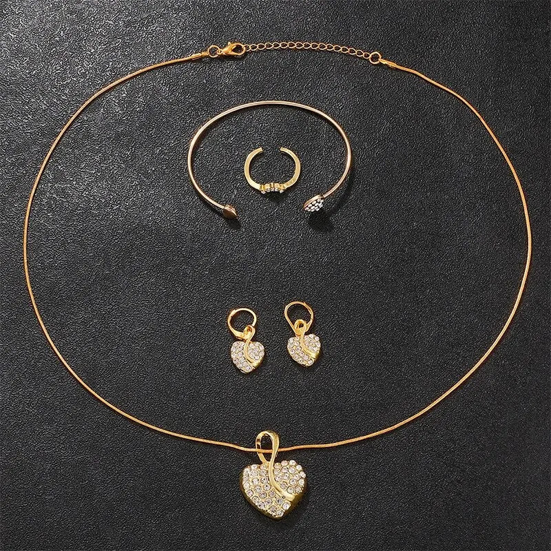 Quartz Watch Gold Luxury Jewelry Set Stainless Steel