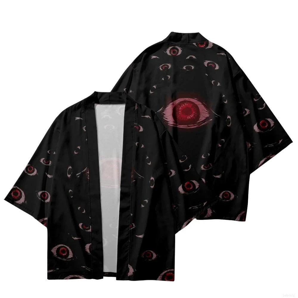 Kimono Japanese Style Eye Print Traditional - CLOTHING TOP