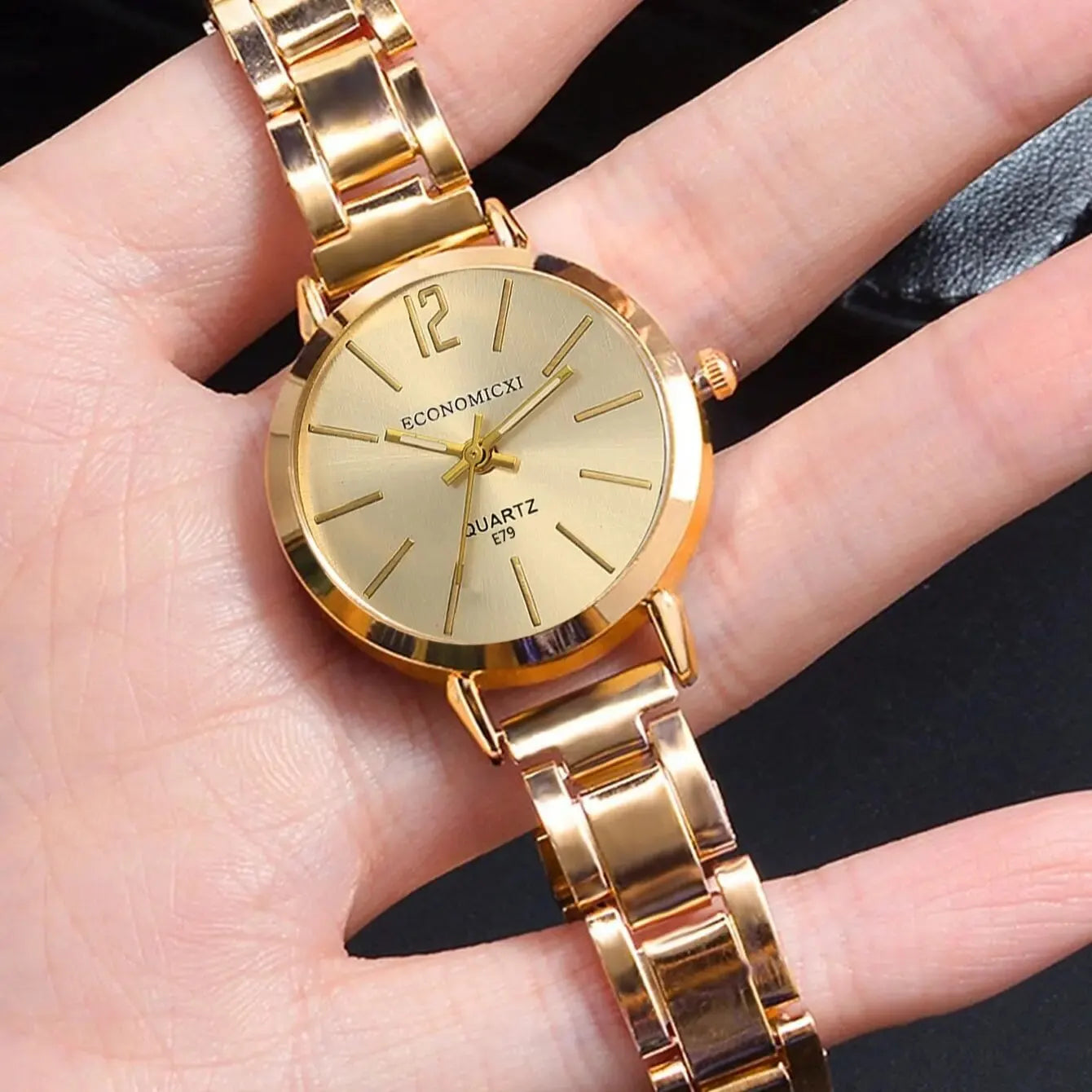 Luxury Gold Bracelet Quartz Wristwatch 2pcs Set