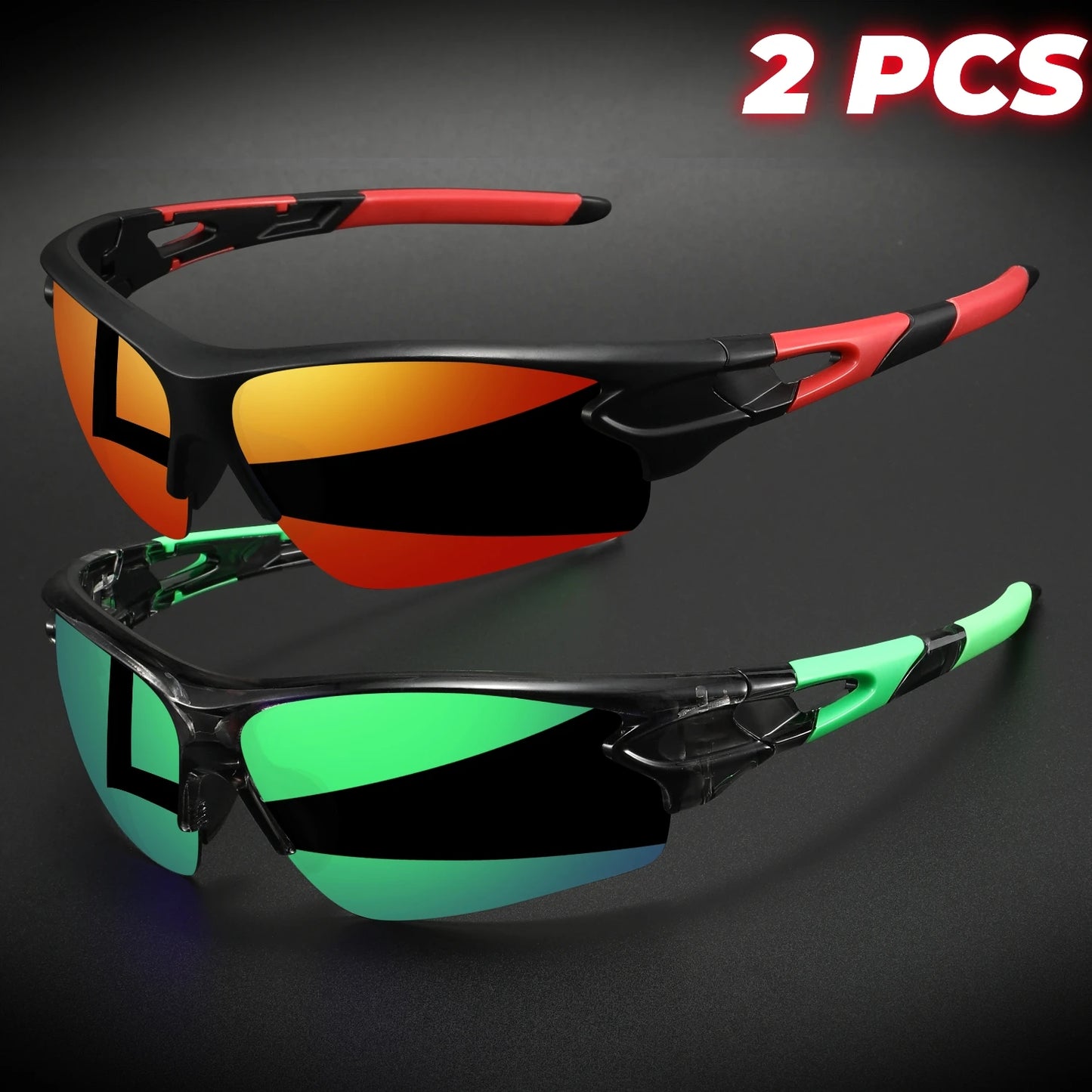 2PCS New Wraparound Sports Sunglasses UV400 Anti-Fog