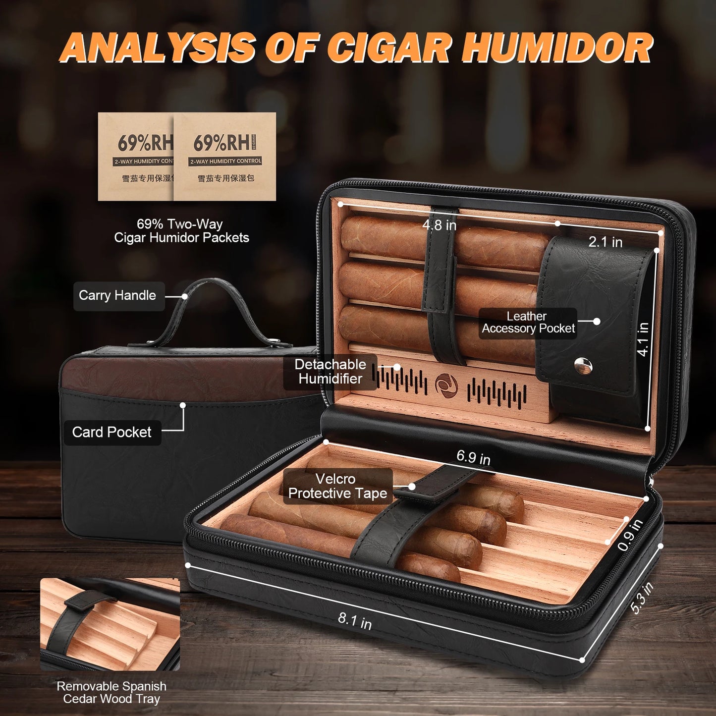 Cedar Wood Travel Cigar Case