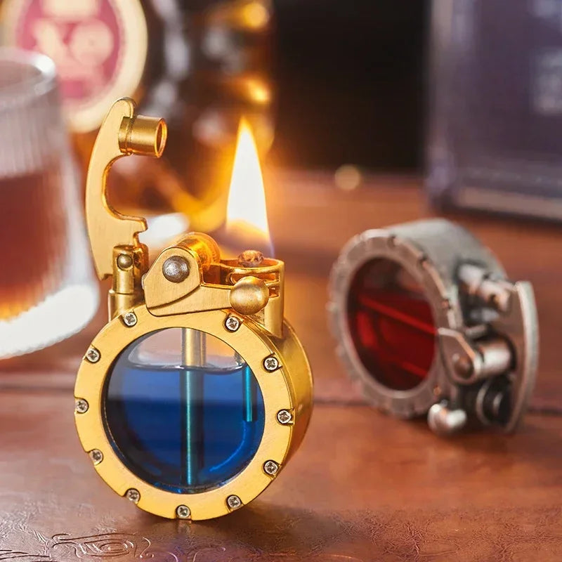 Retro Transparent Oil Tank Metal Rocker Kerosene Lighter