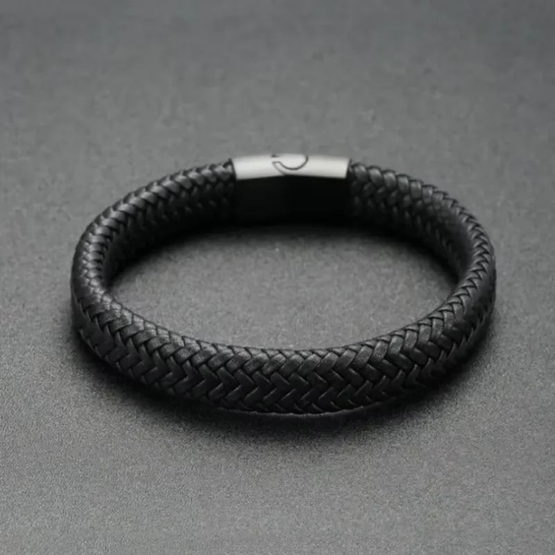 Black PU Leather Magnetic Bracelet