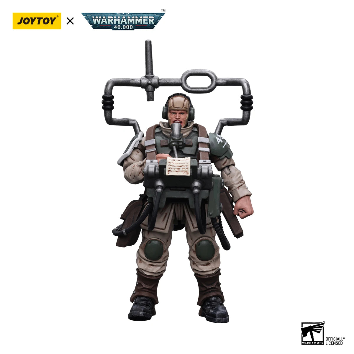 JOYTOY Warhammer 40k 1/18 Action Figures Anime 10.7cm Astra Militarum Cadian Command Squad Veteran with Medi-pack  Model Toys