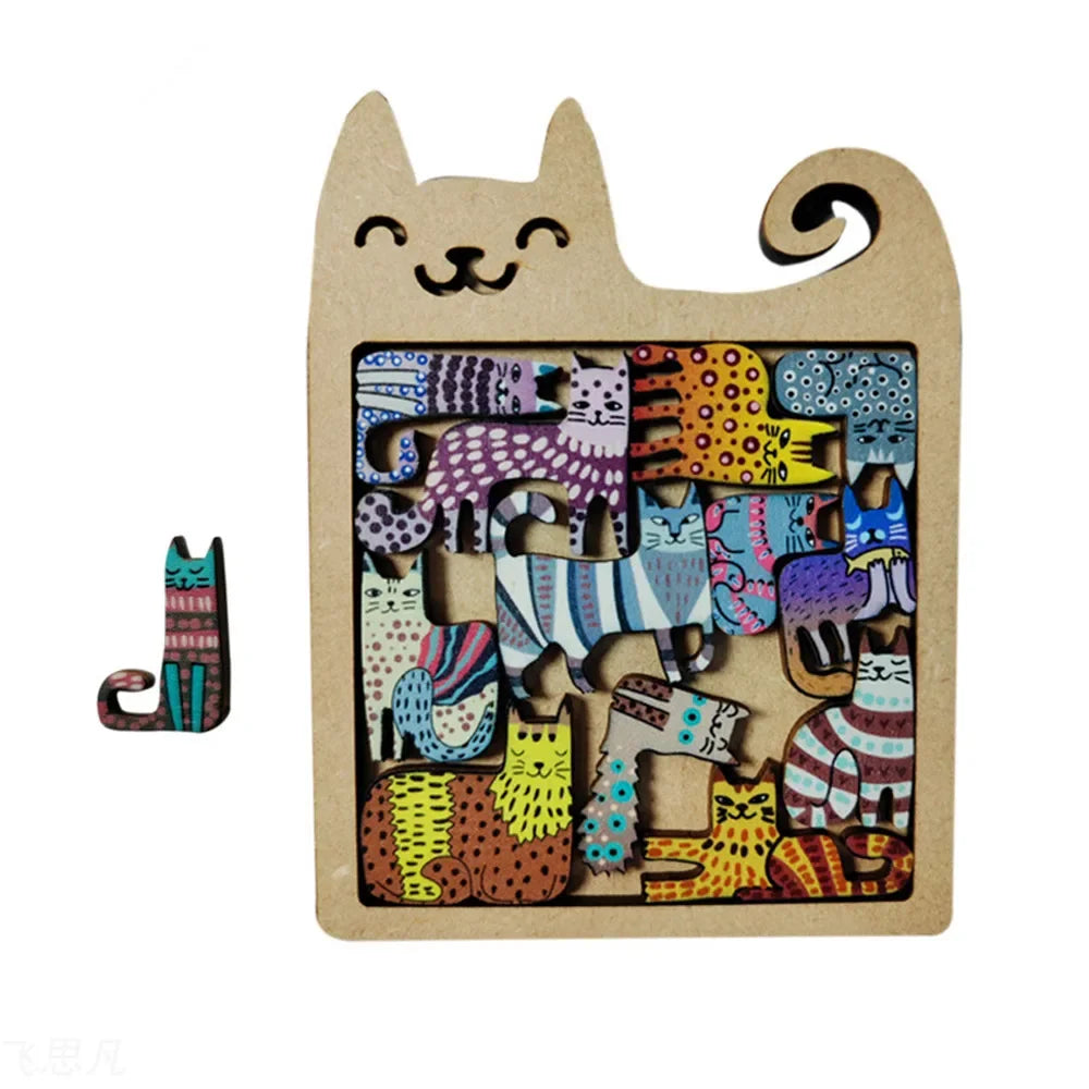 Cute Wooden Cat-Shaped Puzzle