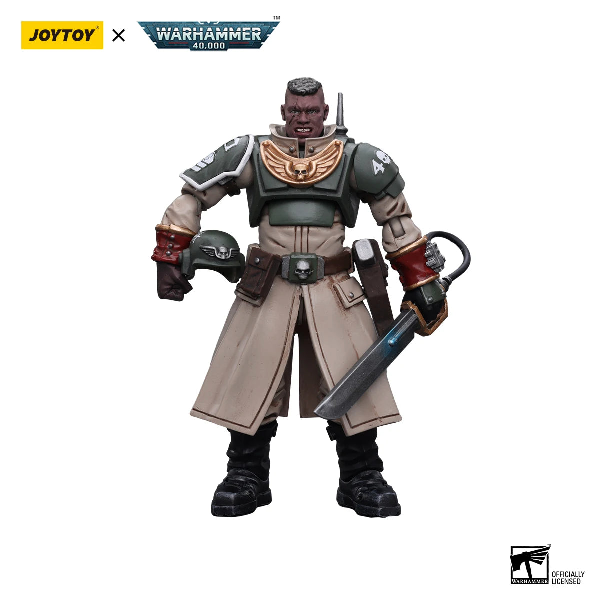 JOYTOY Warhammer 40k 1/18 Action Figures Anime 10.7cm Astra Militarum Cadian Command Squad Veteran with Medi-pack  Model Toys