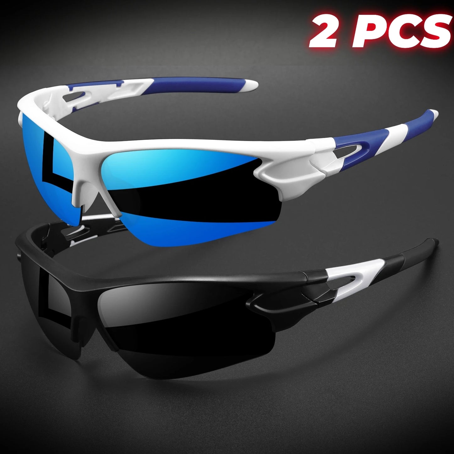 2PCS New Wraparound Sports Sunglasses UV400 Anti-Fog