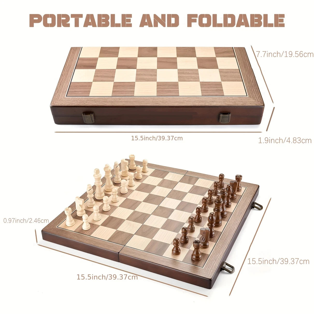 Wooden chess set 39.37cm/15.5inch with 2 additional queens