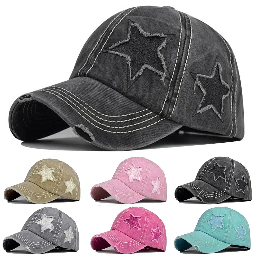 Washed Denim Hole star Baseball cap