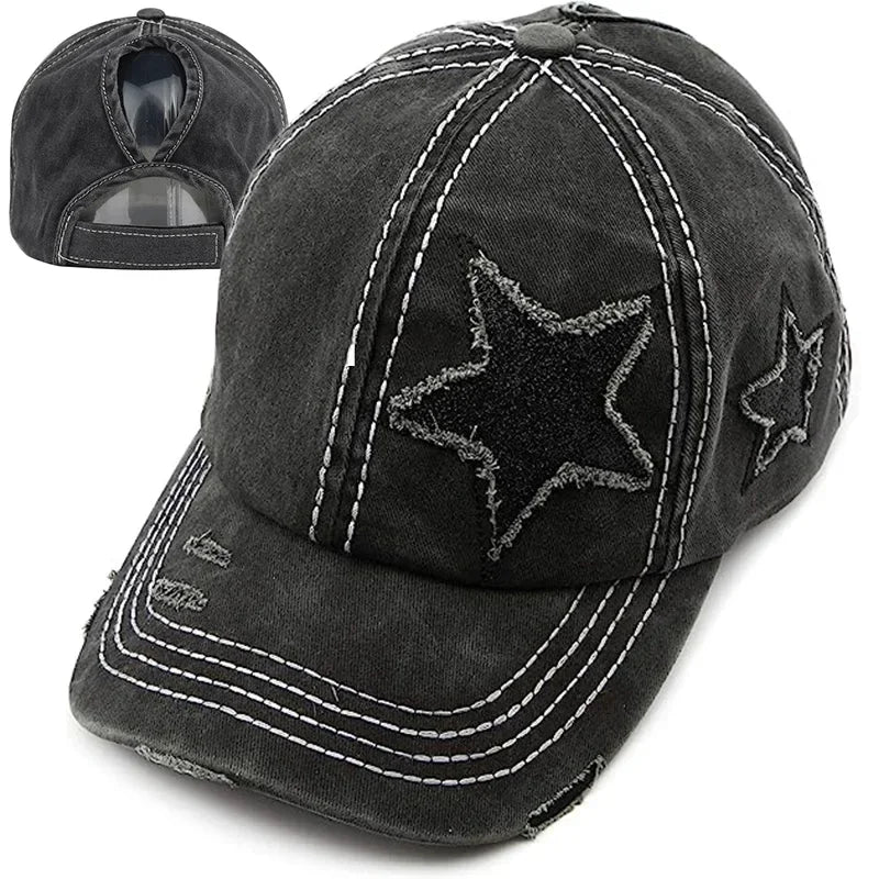 Washed Denim Hole star Baseball cap