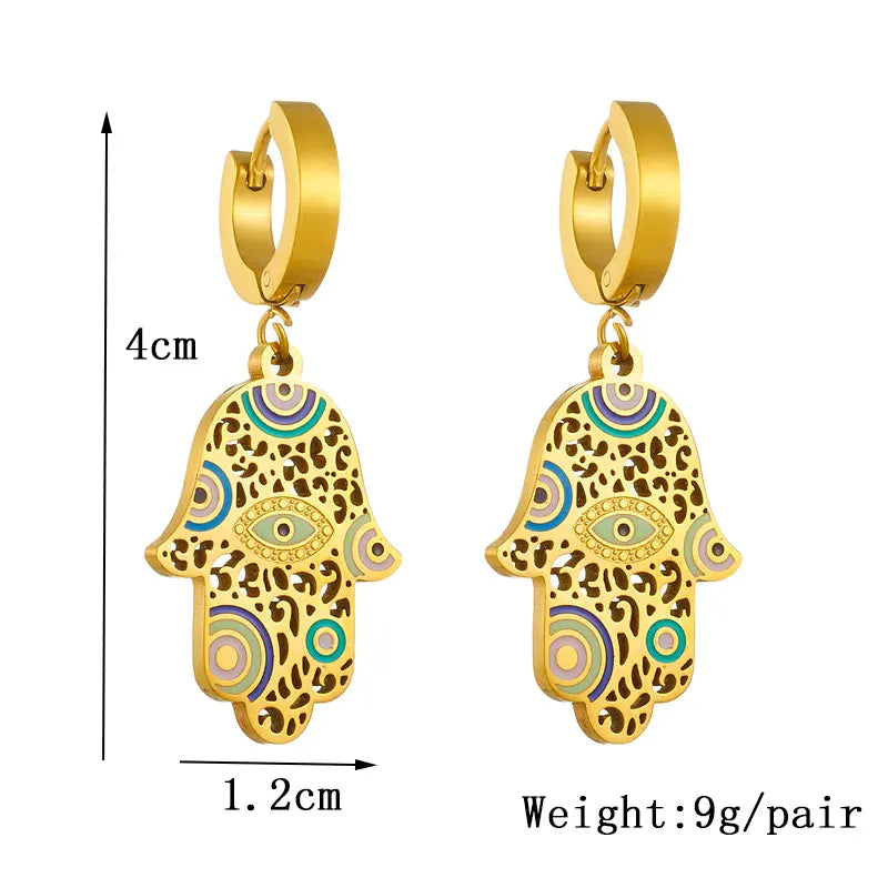 316 Stainless Steel Vintage Palm Eyes Butterfly Earrings