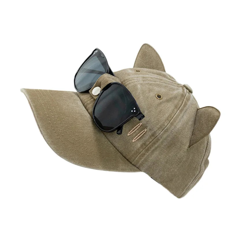 Water Washed Baseball Cap With Glasses