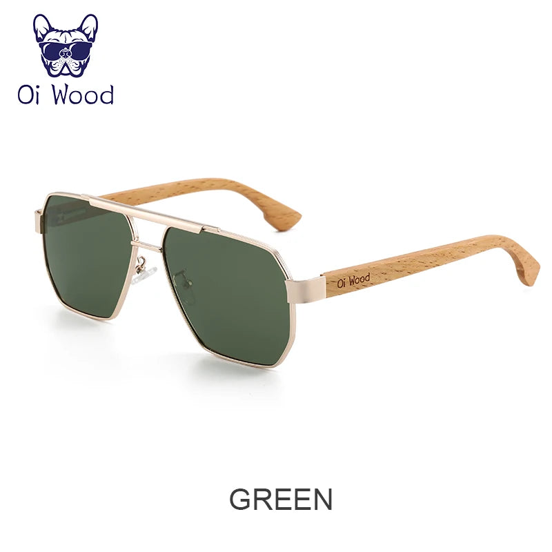 Oi Wood Sunglasses For Men Women Square Metal Sun Glasses Blue Lens UV Protection New Eyewear Night Driving Glasses 9006