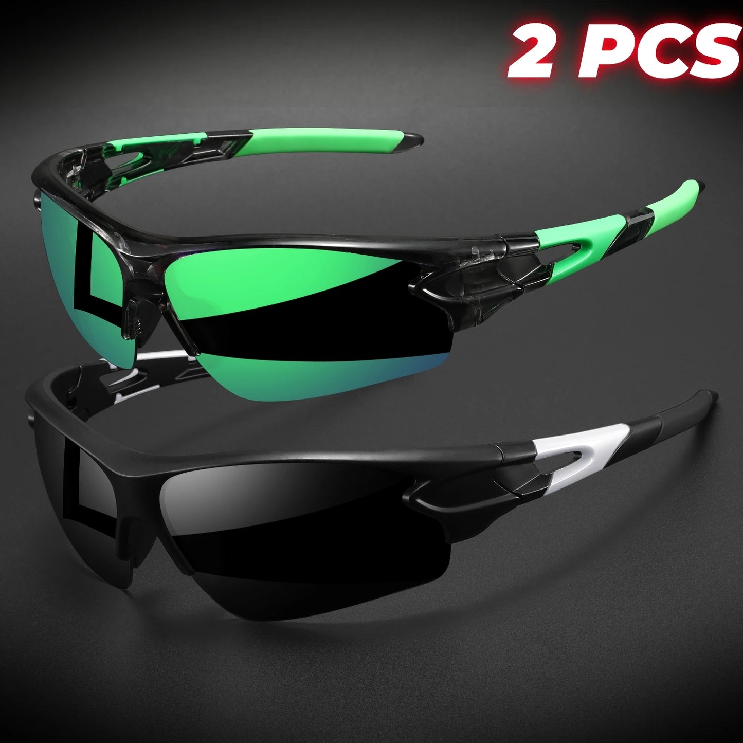 2PCS New Wraparound Sports Sunglasses UV400 Anti-Fog