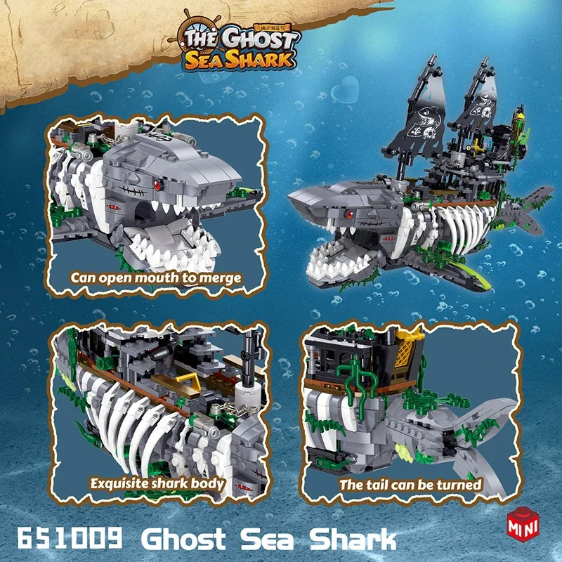 Ghost Sea Shark Pirate Ship Building Blocks 1155PCS