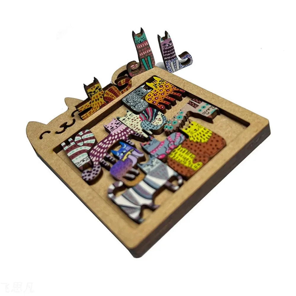 Cute Wooden Cat-Shaped Puzzle