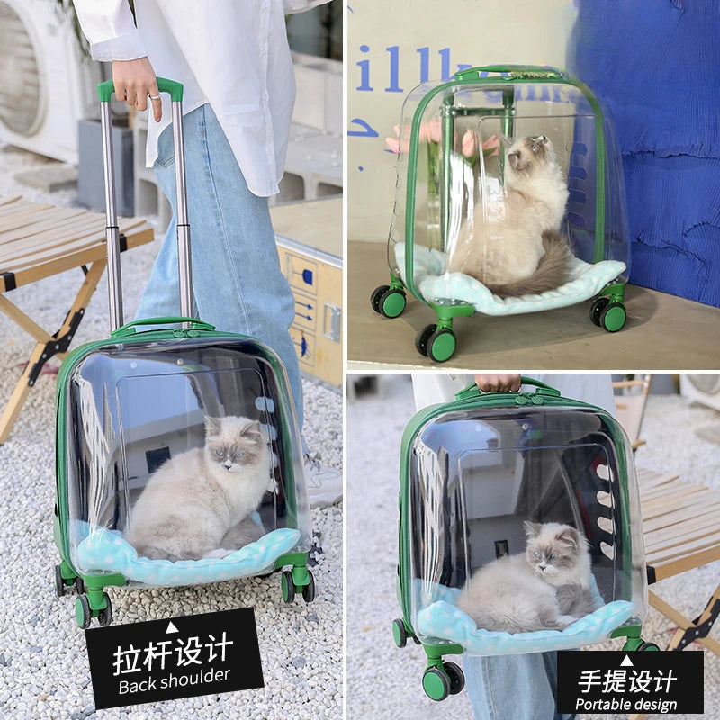 Stylish Transparent Ventilated Pet Luggage Trolley Case