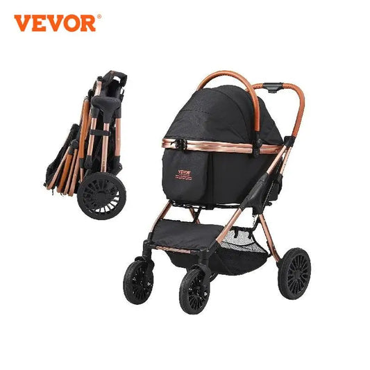 VEVOR 66 lbs Pet Stroller Foldable with Brakes Storage Basket