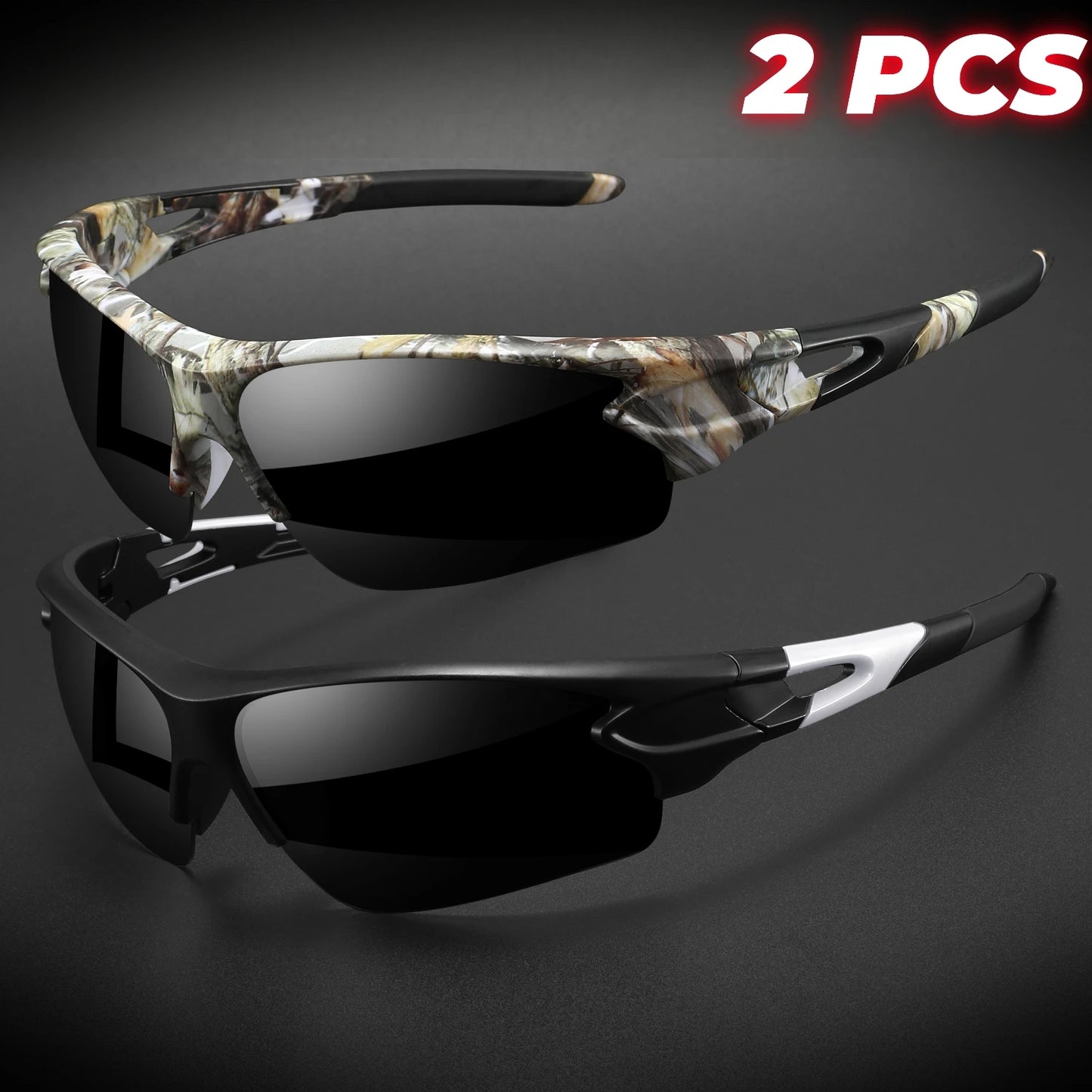 2PCS New Wraparound Sports Sunglasses UV400 Anti-Fog