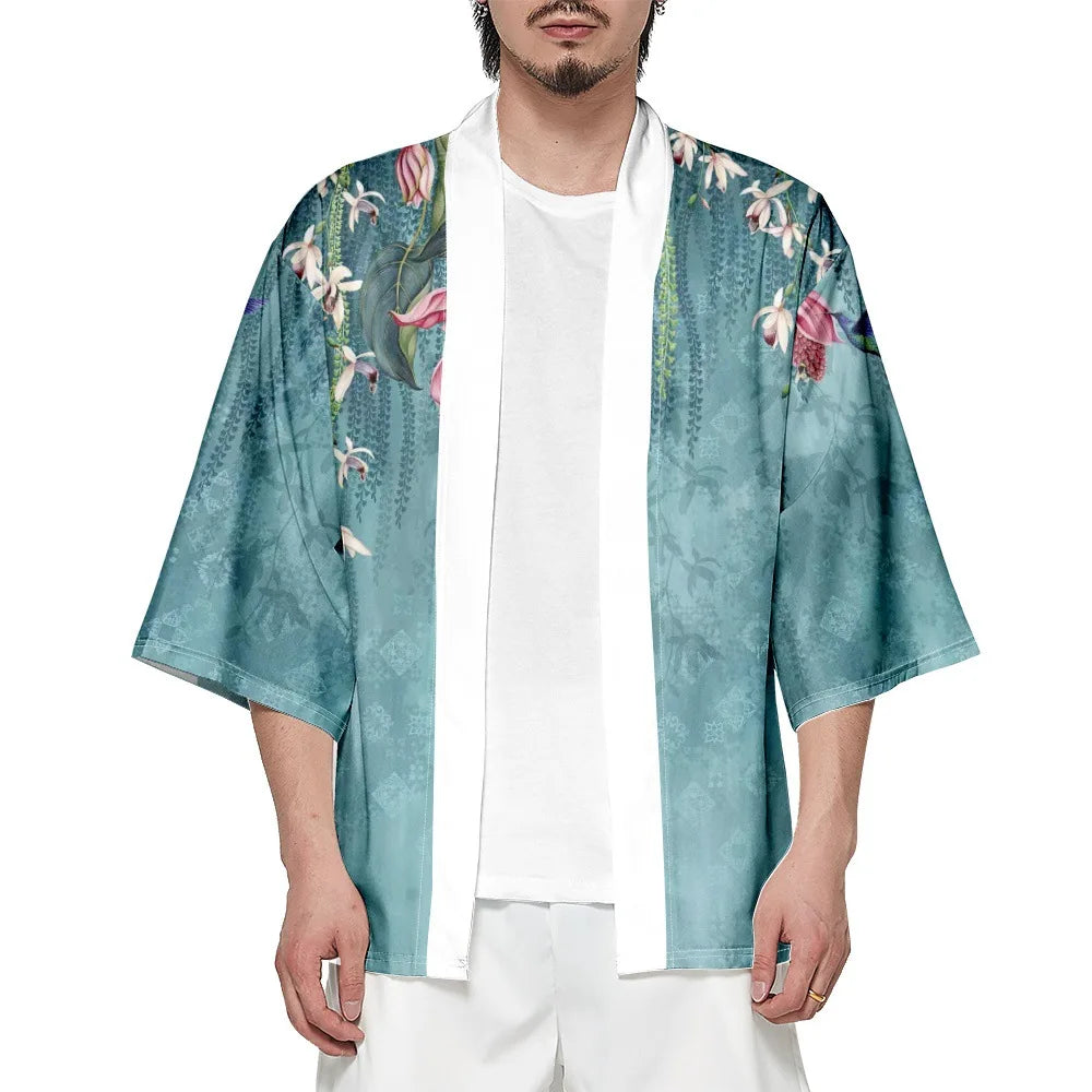 Kimono Japanese Traditional Flower Print - CLOTHING TOP