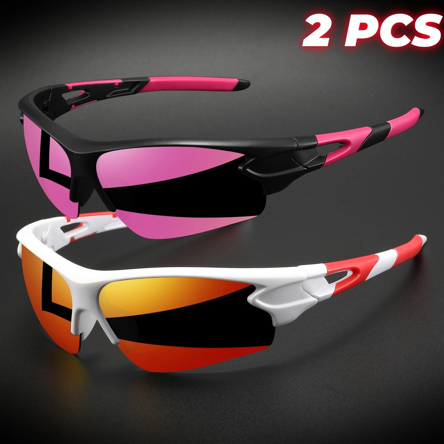 2PCS New Wraparound Sports Sunglasses UV400 Anti-Fog
