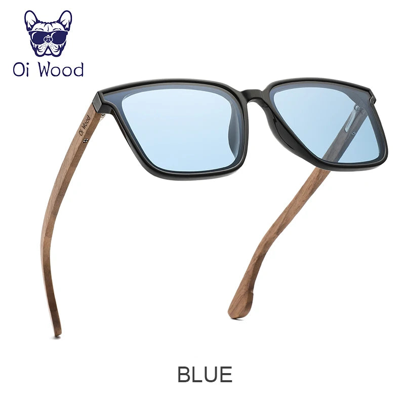 Oi Wood Men Women Square Sunglasses Wooden Eyeglasses polarized Blue Lenses Mens Glasses Luxury Eyewear